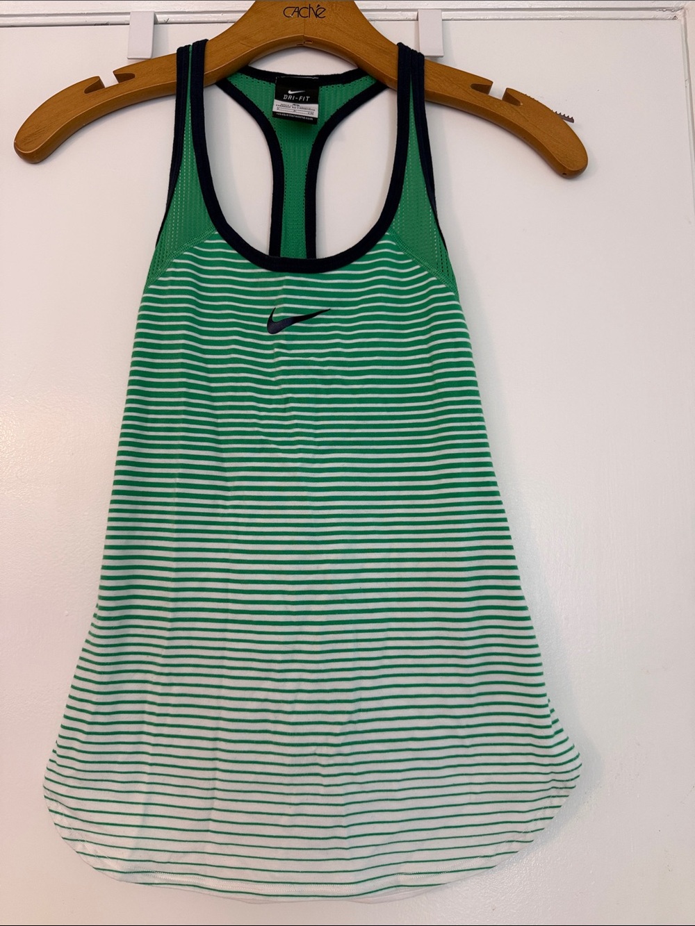 Nike Green and White Striped Racerback Tank with Navy Trim
